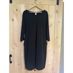 Magellan's Travel Gear | 3/4 Length Sleeve Black Midi Travel Dress | Size L